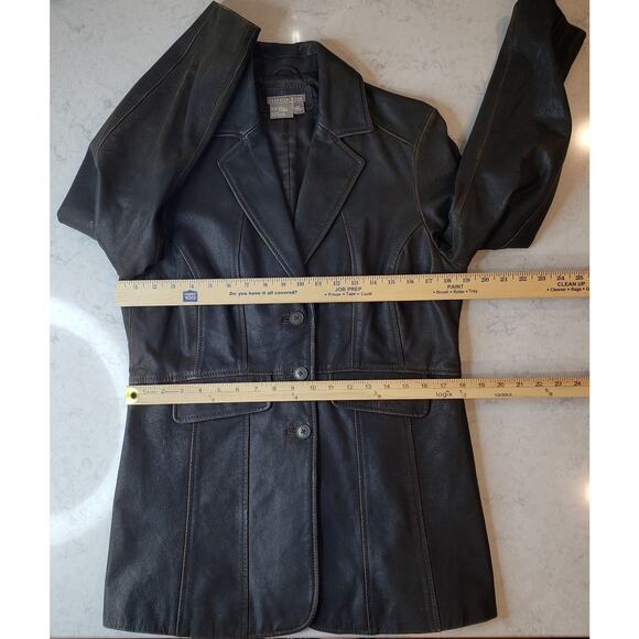 ISABELLA BIRD Pebbled Leather Brown Jacket Women's Petite Med Light Distressing - Picture 8 of 14